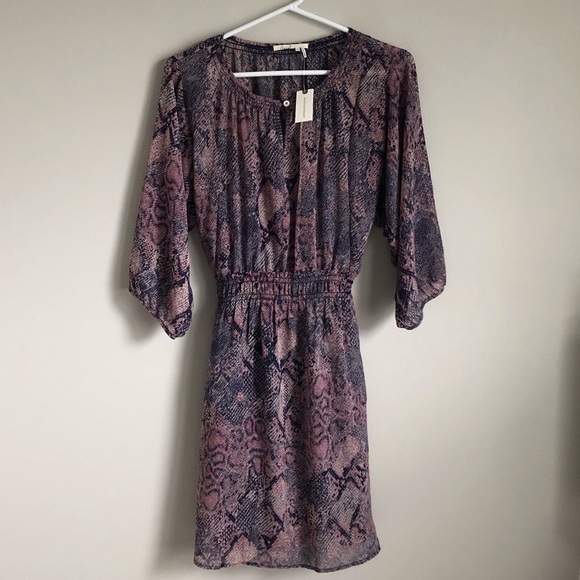 Anthro Floreat New Zharah Pink Python Snake Print Boho Tie Side Dress Small - Picture 4 of 12